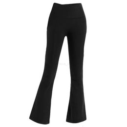 6 colors lu yoga pants flared pants yoga nude stretch high waisted hip lifting sports tight hem loose thin long women casual trousers wholesale