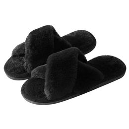 Slippers Faux Fur Home Women Winter Indoor Fluffy Plush Slides Cross Band Warm Open Toe House Bedroom Shoes011ZK0 H240322WF6O H240322