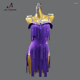 Stage Wear Latin Dance Dress Party Costume Girl Dancewear Women's Practise Clothes Stand Ball Competition Tassel Skirt Line Suit