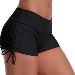 Women's Swimwear 2024 Adjustable Side Tie Swimming Trunks Female Shorts Middle Waist Push Size Bikini Swimsuit Trending Bottom