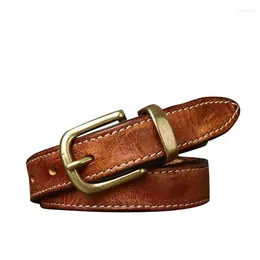 Belts Pure Cowhide 2.3cm Wide Genuine Leather Belt For Women Trendy Versatile Retro Denim Pin Buckle Pants Dress Jeans Gift