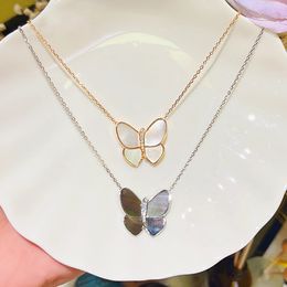 925 Sterling Silver Fashion Brand Ladies Good Quality Bow Necklace Natural Fritillaria Butterfly Beautiful Luxury Women Jewellery 240315