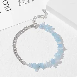 Strand Irregular Natural Chip Stone Bracelets For Women Men Silvery Colour Chain Bracelet Aquamarines Quartzs Adjustable Wristbands