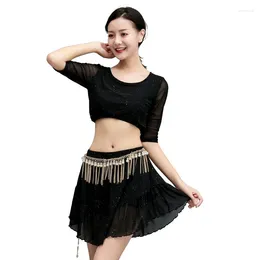 Stage Wear Belly Dance Top Skirt Set Practise Clothes Sexy Women Suit Performance Oriental Costume Party Outfit