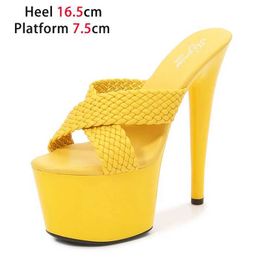 Dress Shoes 16.5CM Super High Heels Women New Gladiator Thick Platform Sandals Fashion Nightclub Female Summer Weave Slides Slippers H240321