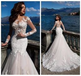 Sheer Long Sleeves Lace Appliques Mermaid Wedding Dresses 2019 Beach Formal Bridal Gowns Custom Vestidos De Mariee Formal Cheap Ga4733408