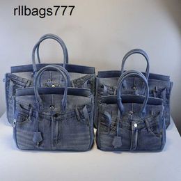 Handgemachte BK-Handtasche, kleine Menschenmenge, Designer, trendige Marke, Streich, Jeans, Tasche, Denim, modisch, vielseitig, eine Schulter, Umhängetasche aus echtem Leder