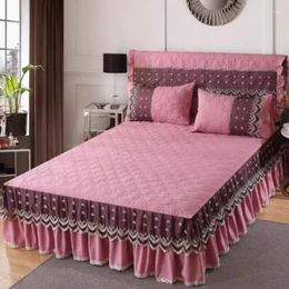 Bed Skirt 3pcs Lace Ruffle Style Bedspread Princess Anti Slip 1.8m Double Cover With Strap Protection