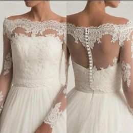 Jackets Off The Shoulder Wedding Jackets Lace Appliques Bridal Boleros Wrap Top Long Sleeve Customized Bridal Jacket2721