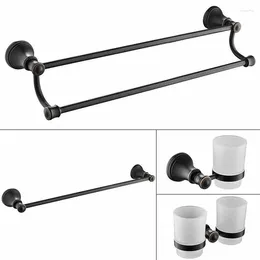 Bath Accessory Set Oil Rubbed Bronze Black 4-Piece Solid Brass Towel Bar Rack Toothbrush Cup Holder Bathroom Hardware