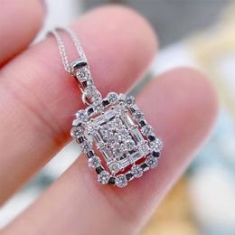 2024 Choucong Square Pendant Spakrling Luxury Jewellery 925 Sterling Silver Fill T Princess Cut White Topaz CZ Diamond Gemstones Party Beach Women Clavicle Necklace