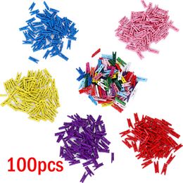 100Pcs per set New Arrival Smalll size Mini Wooden Clips 25mm Coloful Clips Photo Clips for sheets DTY Clothespin Craft Decor Clips Pegs