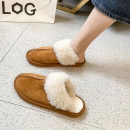 Slippers Shoes Women Slippers Flat Low Flock Pantofle Fur Flip Flops Cover Toe Slides Soft 2022 Massage Plush Rubber Casual Rome Basic w