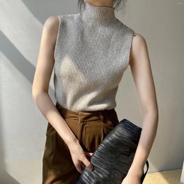 Women's Tanks 2024 Spring Arrival Women Sexy Turtleneck Knit Tank Tops Stretch Casual Top Female Summer Camisole Camis Clothes For