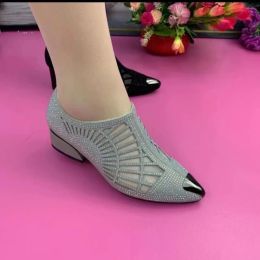 Sandals Women's pointy sandals Breathable mesh bow rhinestone transparent elegant middle heel shoes Mesh sandals