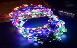 Colorful Flashing LED Flower Headband Light Up Floral Hair Garland Wreath Wedding Women Girl Hair Accessories8544261