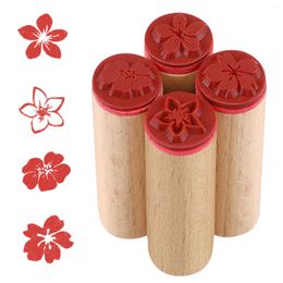 Storage Bottles 4 Pcs Wooden Seal Scrapbook Stamp Journal Stamps For Kids Flower Seals Diary Tool