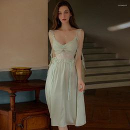 Women's Sleepwear 2024 Womens Satin Nightgown Long Slip Sleep Dress Silk V Neck Sleepshirts For Woman Nightwear Pyjamas Home Lingerie