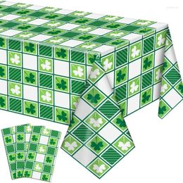 Table Cloth 3 Piece Green Disposable Plastic Rectangle St Patricks Shamrock Tablecloth For Irish Festival Day Party Decorations