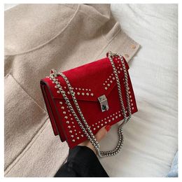 Bag PU Leather Bags For Women Fashion Solid Colour Rivet Chain Frosting Girls Female Shoppers Casual Purses And Handbags Wallets