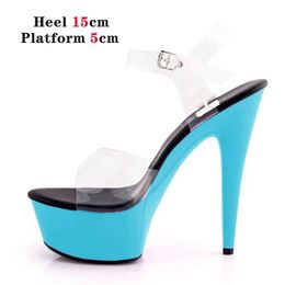 Dress Shoes 2022 Hot! Women Summer Sandals Platform Fashion Shows Sexy Transparent Crystal Slipper High Heel 15cm Plus-size 44 H240321D6FBI93P
