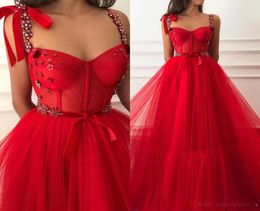 2019 Sexy Red Princess Crystals Cheap Long Prom Dresses With A Line Plus Size Tulle Arabic African Girl Pageant Formal Evening Par3520850