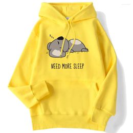 Women's Hoodies Need More Sleep Cartoons Bear Print Pullover Loose Warm Hoody Drop Sleeves Pocket Tops Cute Female Clothes Autumn Womens 5336