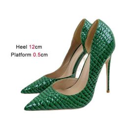 Dress Shoes 12CM Embossing Single Sexy Pointed Toe Women Evening Party High Heels New Summer Office Green Slip On Stiletto PumpsQXGW H240321