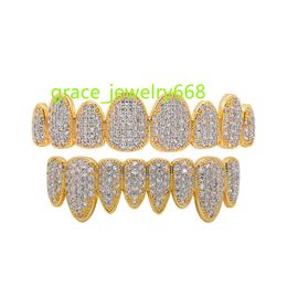 Irregular braces for men and women set with 4A zircon ice plated 18k gold dentures Cuban hip hop Jewellery