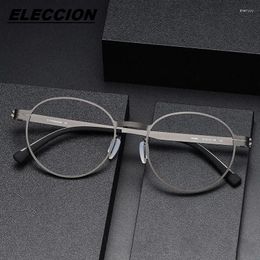 Sunglasses Frames ELECCION Glasses Frame Women Ultralight Titanium Round Screwless Eyewear Optical Myopia Prescription Eyeglass Men