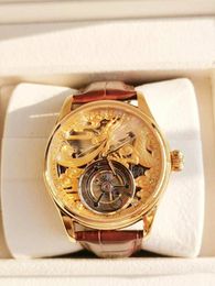 Wristwatches Tourbillon Watch Mechanical Hollowed Out Dragon Relief Tough Guy Business Men Wistwatch Unique Retro Personalised Male Clock