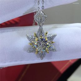 Pendants Geoki 925 Sterling Silver Passsed Diamond Test 1 Ct D Color VVS1 Moissanite Gold Snowflake Pendant Necklace Luxury Jewelry
