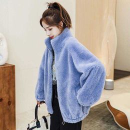 Women's Fur Faux Fur Coat Womens Winter New Genuine Wool Leather Coat with Fur Integrated Stand Up Collar Particle Sheep Cut Fleece