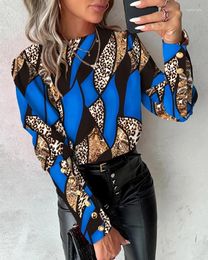 Women's T Shirts Female Clothing T-Shirts Pullover Tops Elegant Blouses Baroque Leopard Print Gigot Sleeve Top 2024 Autumn Spring Fashion