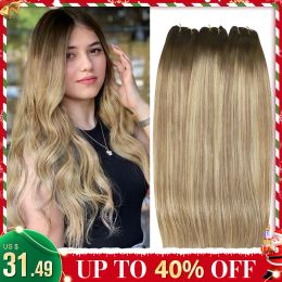 Weft Moresoo Human Hair Bundles Sew in 100% Real Hair Remy Brazilian Weaving Straight 100G/Set Invisible Extensions Weft for Women