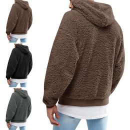 Winter Men's Solid Color Fluffy Wool Hooded Coat Pullover Warm Sweatshirt Velvet Fleece Hooded Men's