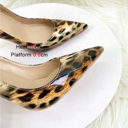 Dress Shoes 2024 New Leopard Pattern Lacquer Leather High Heels Spring 12CM Pointed Stiletto Pumps Fashion Women Shallow Mouth SingleN30M H240321