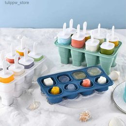 Ice Cream Tools Ice Cream Tray Foldable Duplex Shapes with Ice-cream Bar 8 Grids Collapsible Silicone Baby Popsicle Moulds Maker Kitchen Gadget L240319