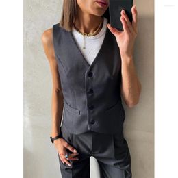 Women's Vests Casual Quilted Vest Women Suit Black Collarless 4 Button Single Breasted Waistcoat For Special Events