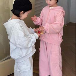 Clothing Sets Children Set Korean Style 2024 Spring Fashion Boys And Girls Solid Color Sweater Coat Casual Two-piece