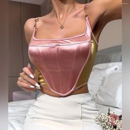 Women's Tanks Coquette Pink Corset Crop Tops Sexy Low Cut Slim Halter Bustier Lingerie Tank Top Summer Woman Clothes Y2k Chic Camis