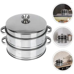 Double Boilers Cooking Steamer 2-Tier Stainless Steel Food Bun With Cover