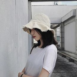 Wide Brim Hats Japanese Style Fur Brimmed Fisherman Hat Women's Summer Sunshade Simple Casual Caps Ground Edge Basin Foldable Washable Cloth