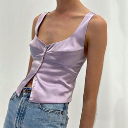 Women's Blouses Women Summer Vest Tank Top Single Breasted Sleeveless Backless Buttons Low-cut Elegant Crop Streetwear