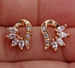 Stud Earrings Trendy Gold Plated White Cubic Zirconia For Women Fashion Jewellery Accessories Wedding Party Birthday Gift