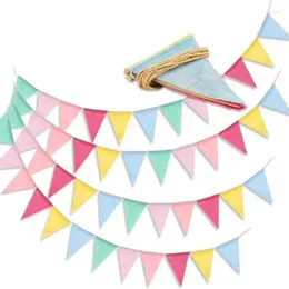 Party Decoration Vintage Colourful Burlap Linen Bunting Flags Pennant For Happy Birthday Wedding Candy Bar