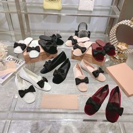 High End Quality 2024 Velvet Bow Flat Bottom Lefu Texture New Lazy Shoes, One Step Single Shoes for Women