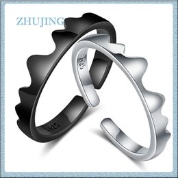 Stylish Fashion Black and White Color Couple Rings Wave Pattern Adjustable Size Wedding Rings Set for Women and Men