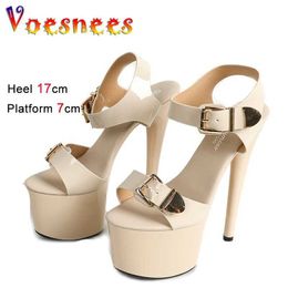 Dress Shoes 17CM Summer Platform Sandals For Women T-Runway Style High Heels Fashion Buckle Design Stilettos Night Club Pole DancingICHC H240321