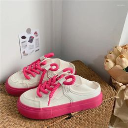 Casual Shoes Women 2024 Spring Summer Canvas Fashion All-match Rose Red Platform Shallow Four Season Lace-up